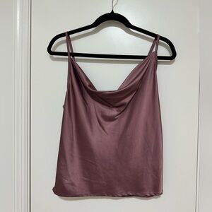 Simplee Pink satin top. Swoop neck. Mauve